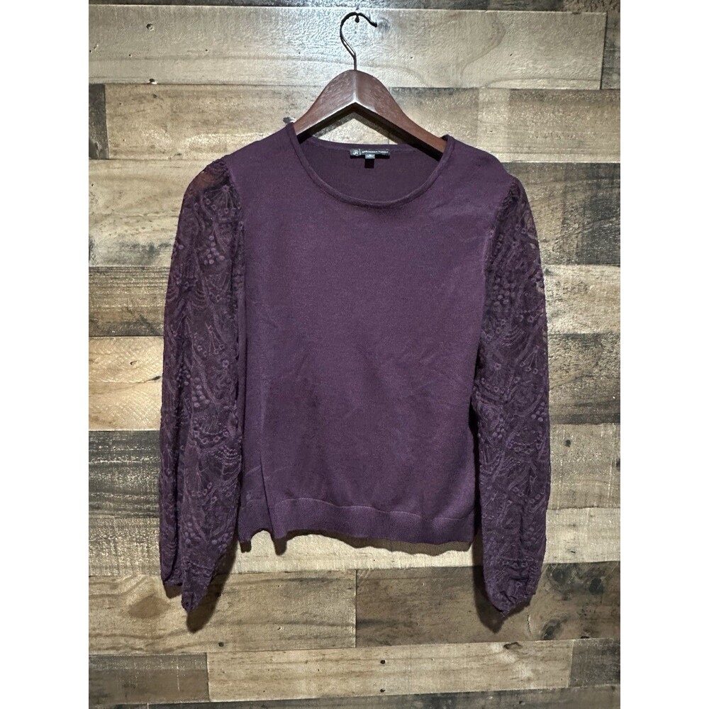 Adrianna Papell Medium Purple Lace Sleeve Top Sweater